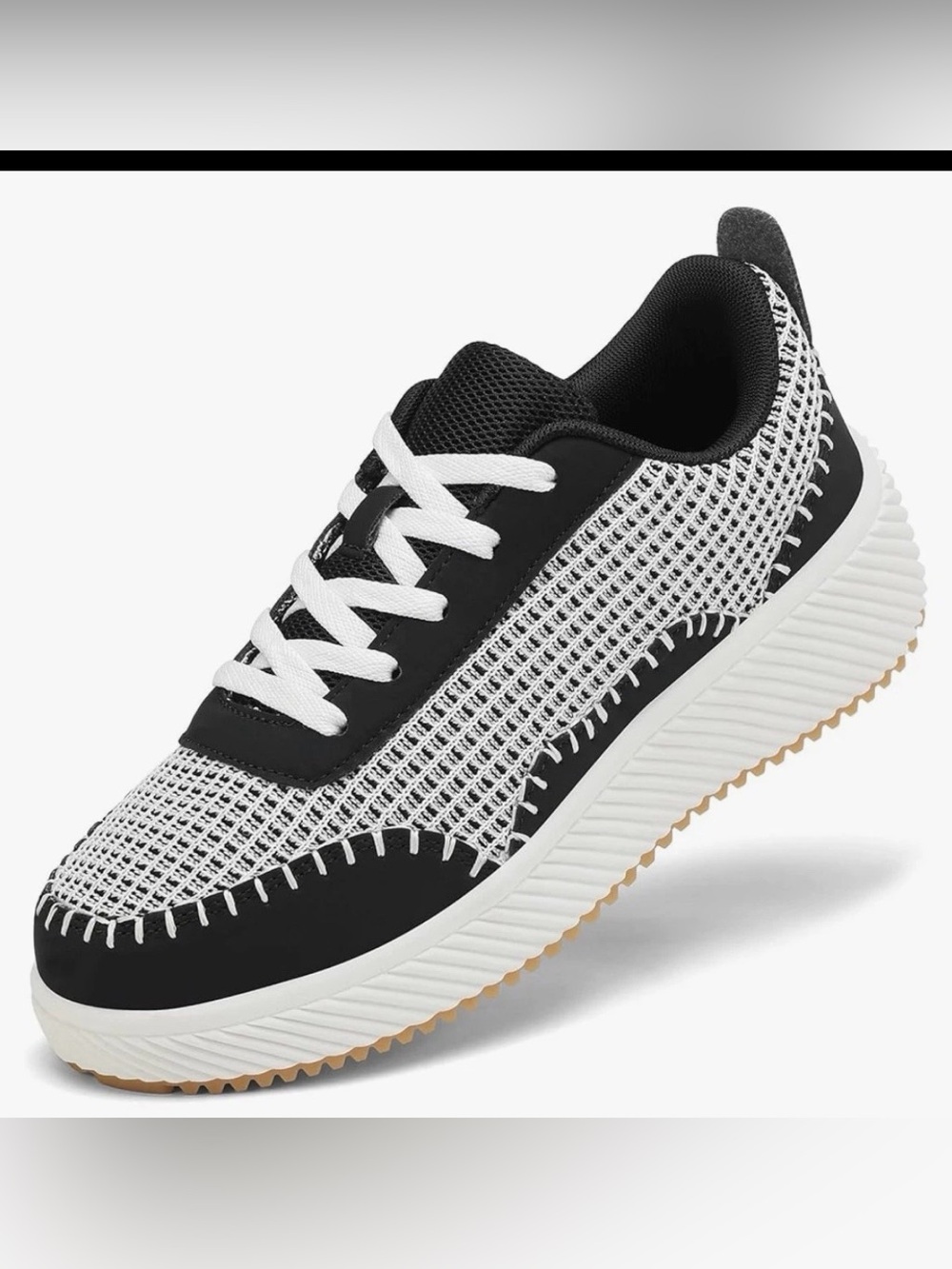 Women's Platform Sneakers Size 8 Black White Chunky Shoes Patchwork Boho VZQ NEW